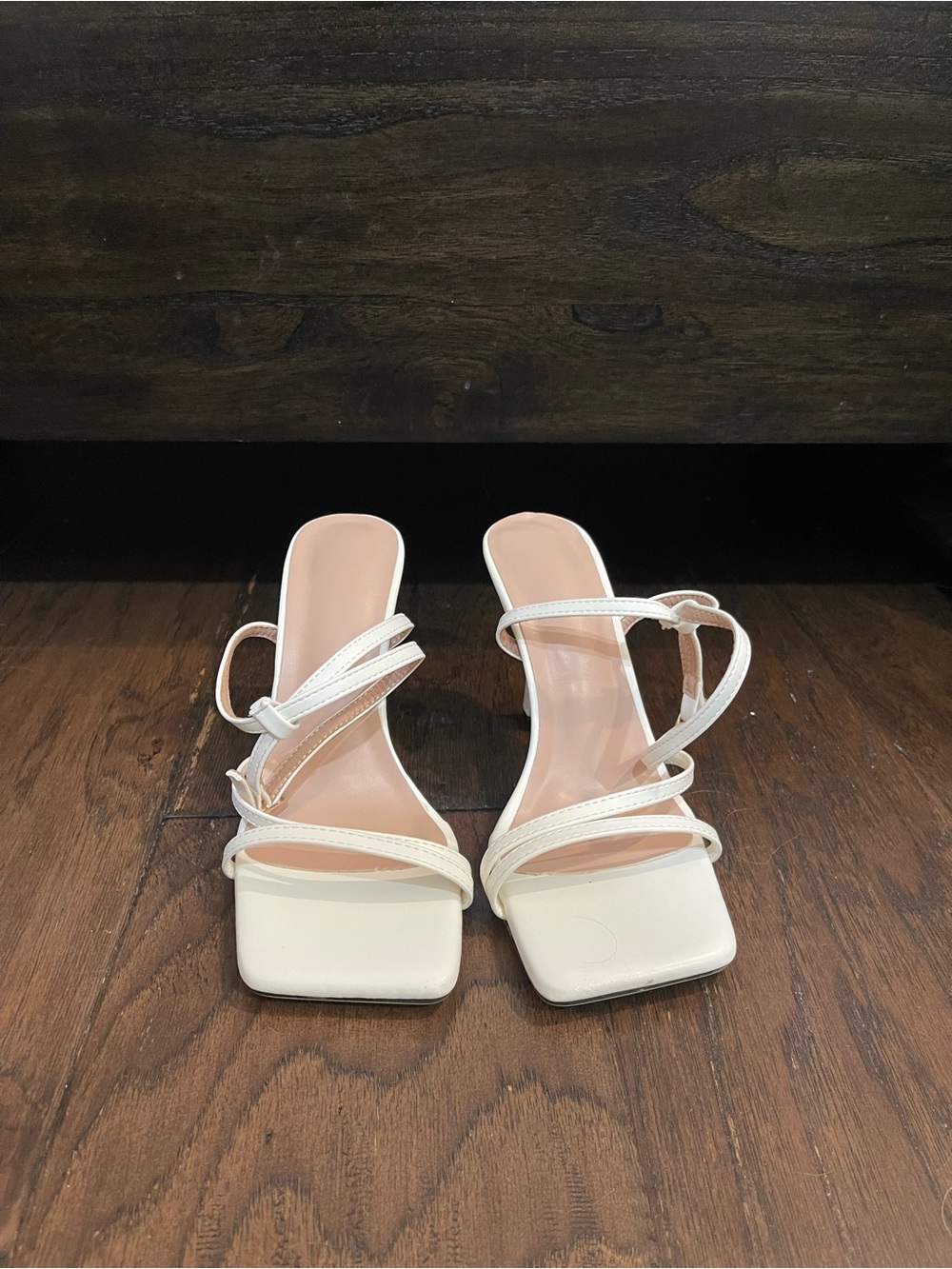 Women's Strappy Square-Toe Slide Heels in White